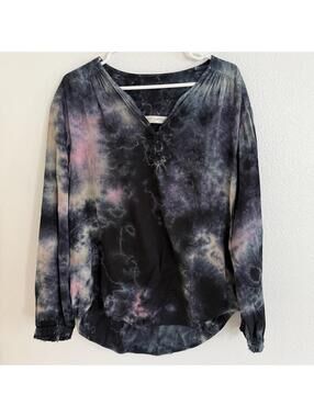 Raquel Allegra Tie Dye Peasant Blouse in Nebula Cloud Sz M Boho Luxury Festival